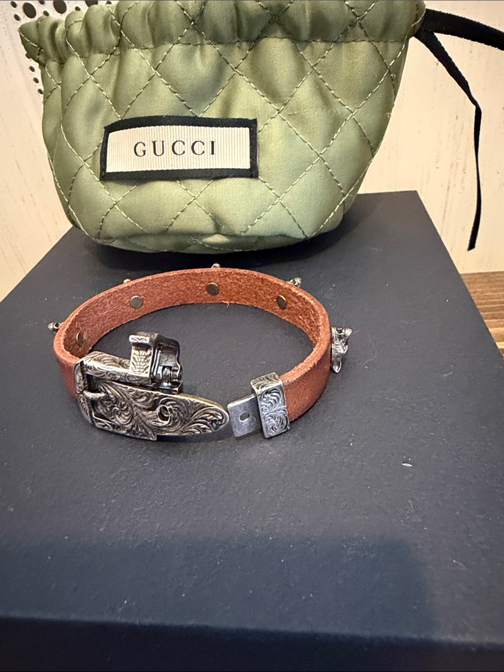 Gucci Anger Forest Wolf Brown Bracelet leather and sterling silver (16) - Picture 5 of 9